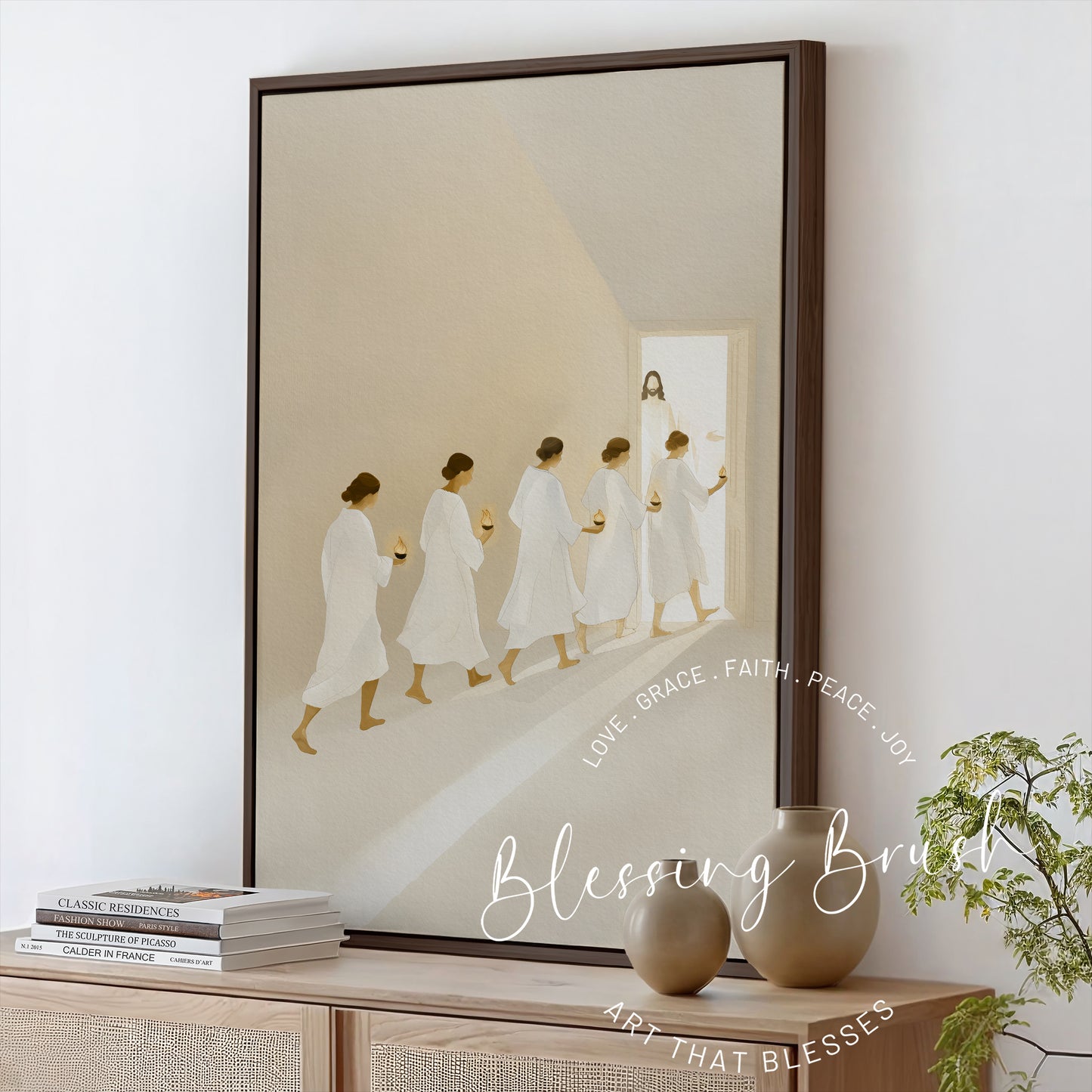 Parable of the Ten Virgins - Christian Framed Canvas Wall Art, Minimalist Bible Print, Faith Home Decor