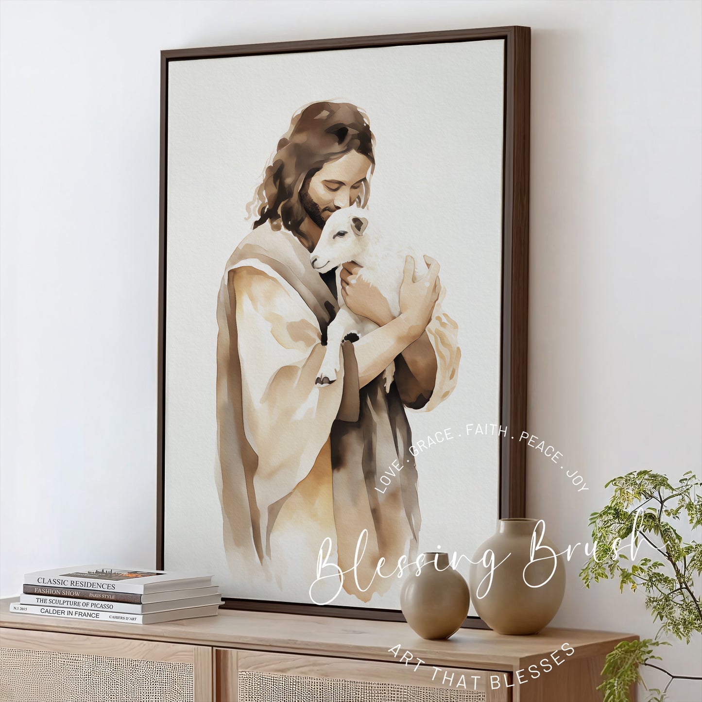 The Good Shepherd - Jesus and Lost Sheep Framed Christian Canvas Wall Art