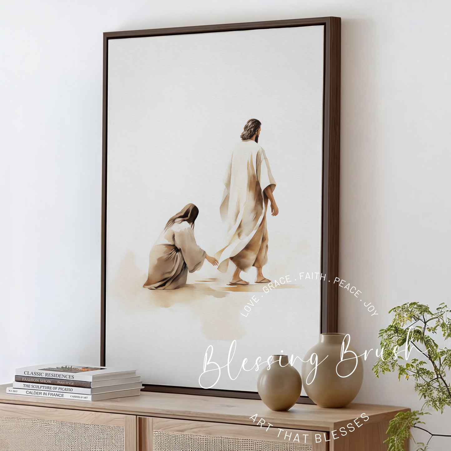 Jesus Heals Woman Who Touched His Garment - Framed Christian Canvas Wall Art, Faith & Miracles Decor, Bible Healing Artwork