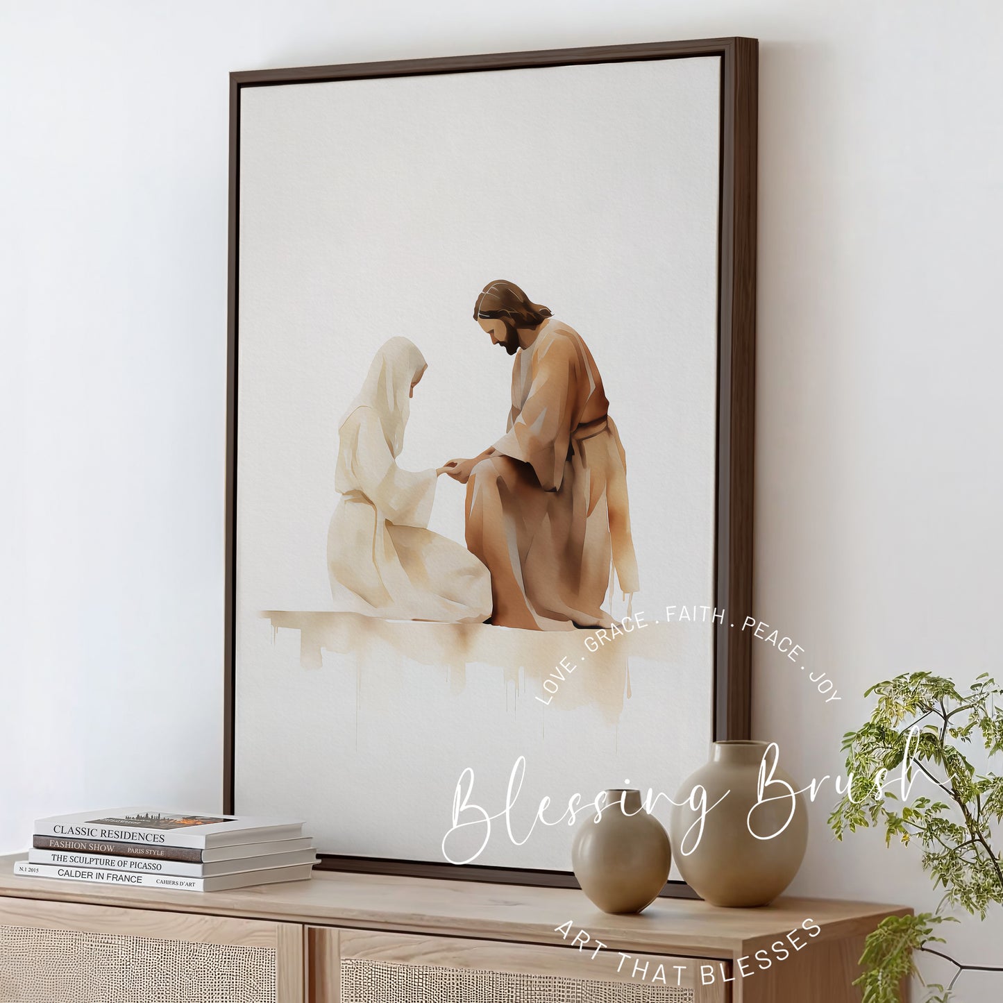 Jesus Heals the Woman - Framed Christian Canvas Wall Art, Bible Compassion Scene, Faith-Based Home Decor