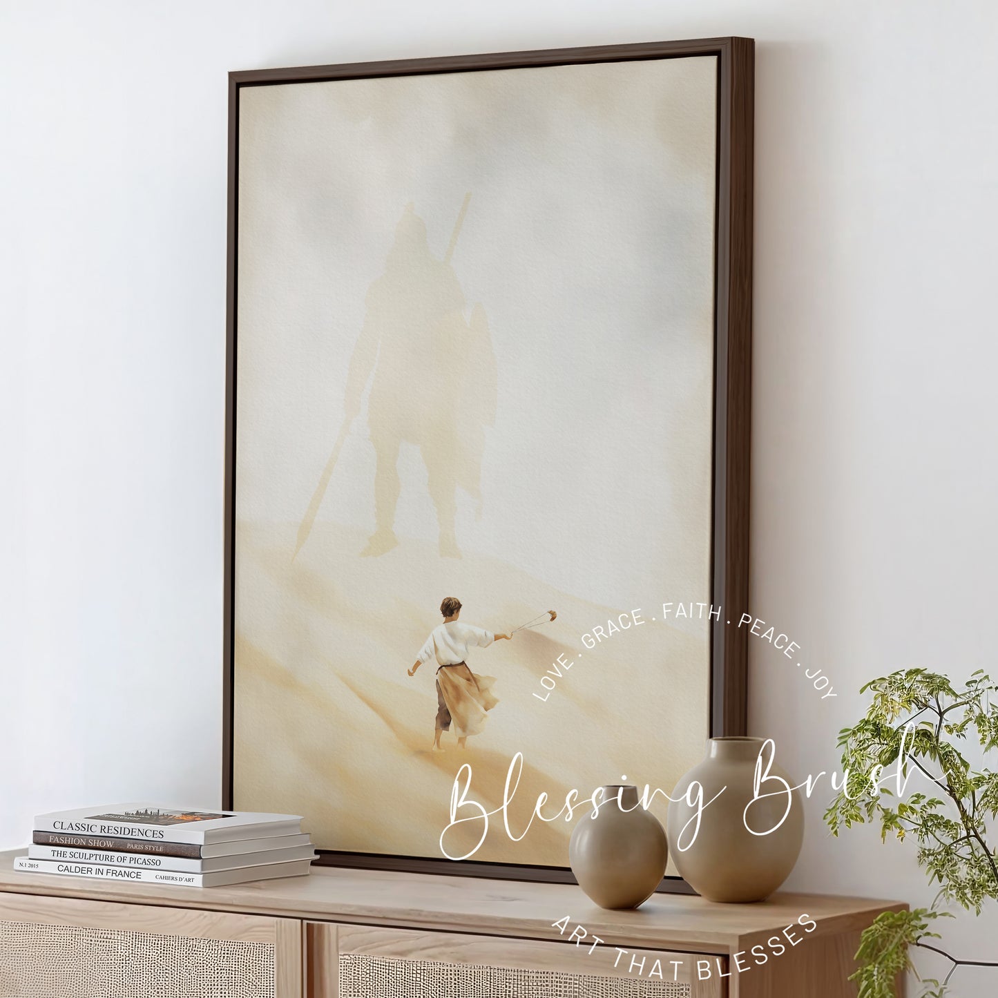 David and Goliath - Christian Framed Canvas Wall Art, Bible Battle of Faith, 1 Samuel 17 Home Decor