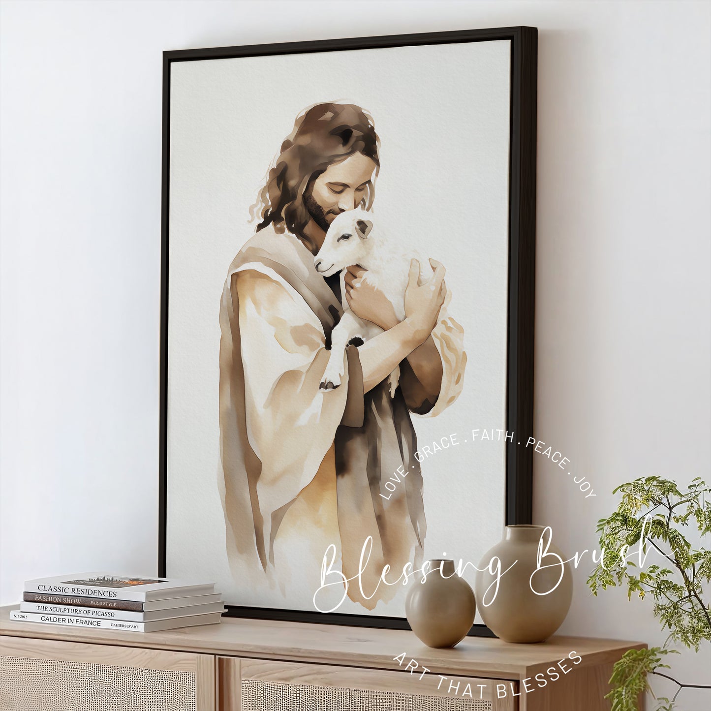 The Good Shepherd - Jesus and Lost Sheep Framed Christian Canvas Wall Art