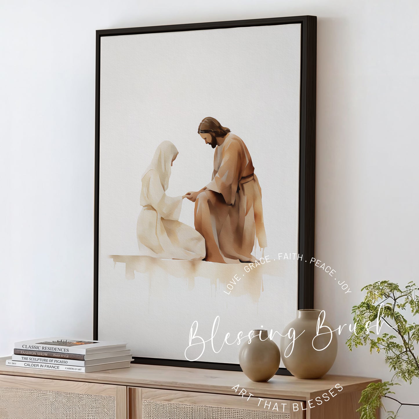 Jesus Heals the Woman - Framed Christian Canvas Wall Art, Bible Compassion Scene, Faith-Based Home Decor