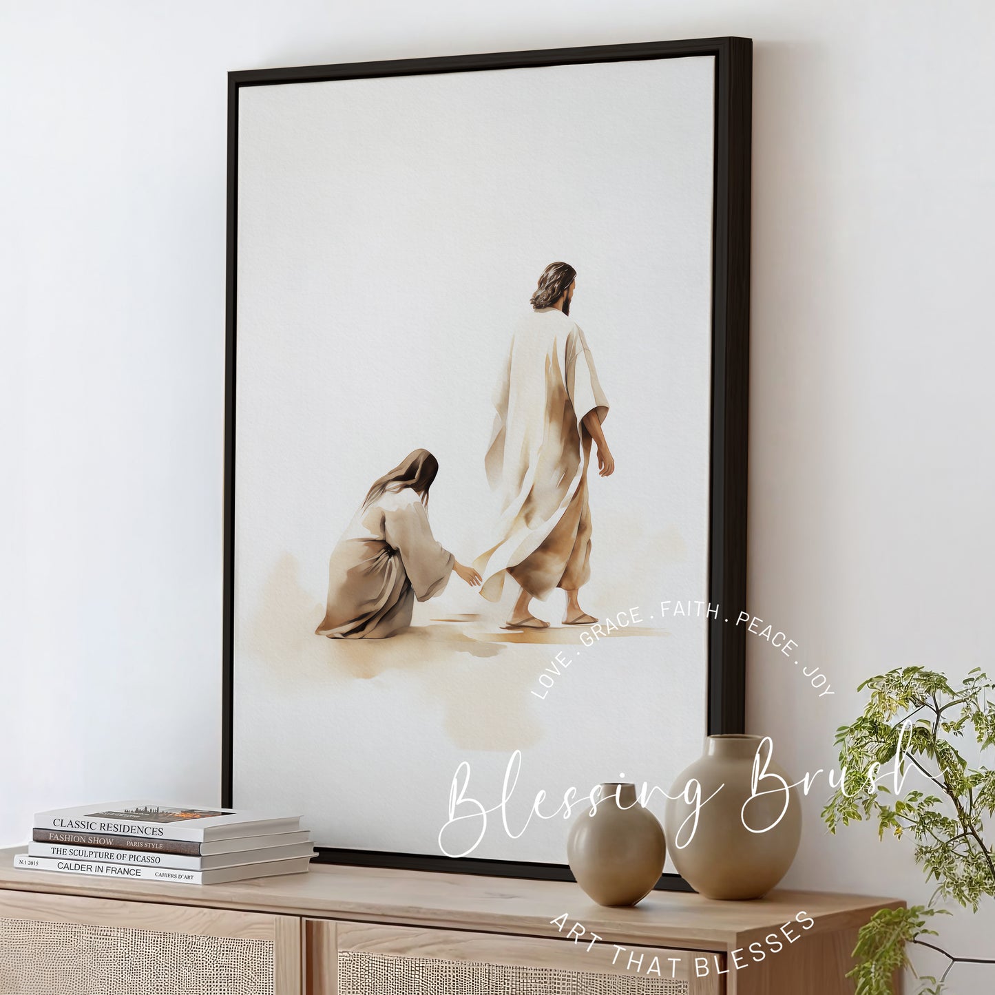 Jesus Heals Woman Who Touched His Garment - Framed Christian Canvas Wall Art, Faith & Miracles Decor, Bible Healing Artwork