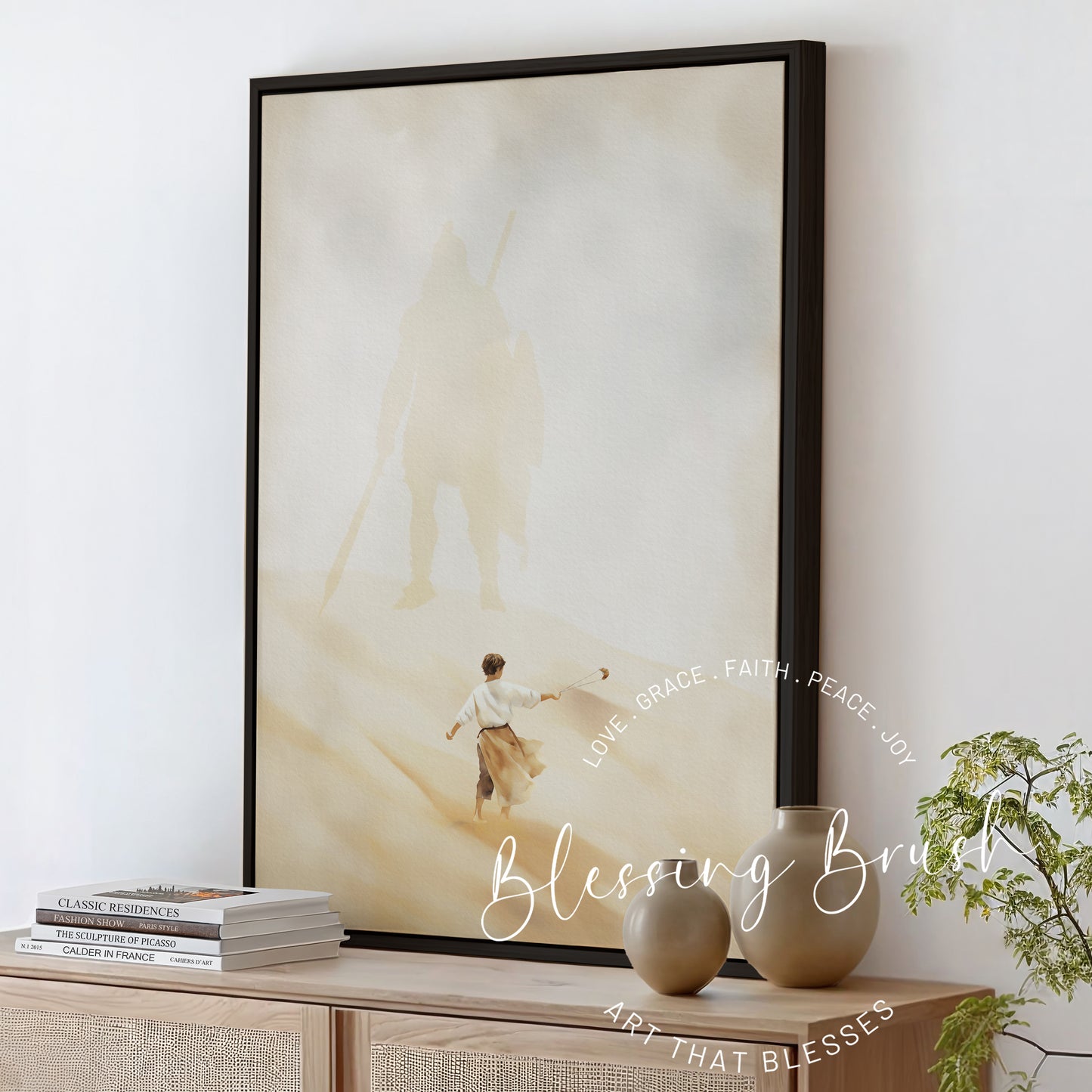 David and Goliath - Christian Framed Canvas Wall Art, Bible Battle of Faith, 1 Samuel 17 Home Decor