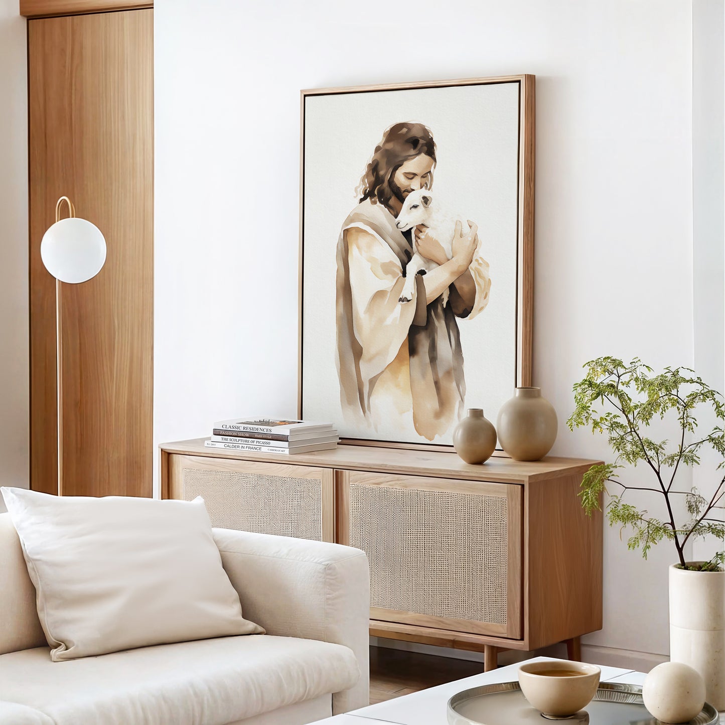 The Good Shepherd - Jesus and Lost Sheep Framed Christian Canvas Wall Art
