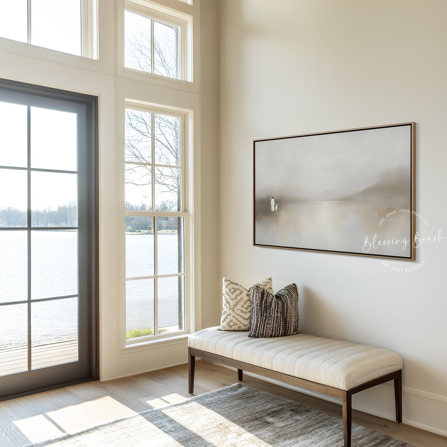 He Leads Me Beside Still Waters Framed Canvas, Minimalist Christian Wall Art, Psalm 23 Decor