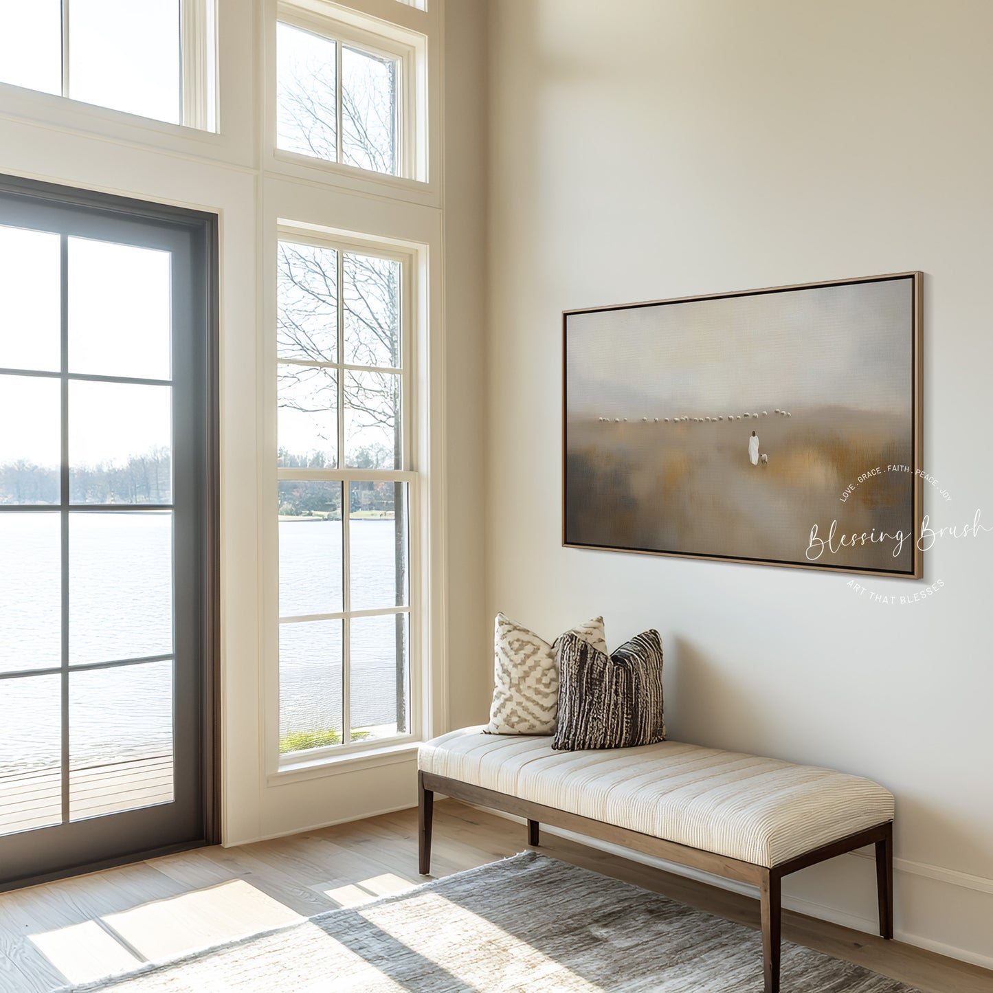 Jesus Leaves The 99 & Found Lost Sheep | Good Shepherd, Modern Christian Wall Art - Framed Canvas