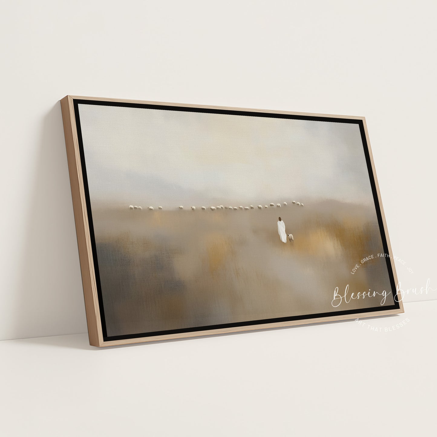 Jesus Leaves The 99 & Found Lost Sheep | Good Shepherd, Modern Christian Wall Art - Framed Canvas