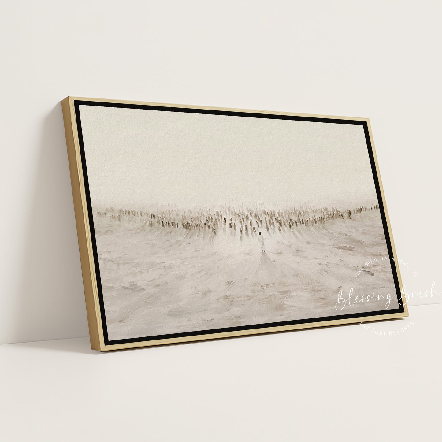Jesus Teaching the Multitudes – Sermon on the Mount Large Framed Canvas – Minimalist Christian Art
