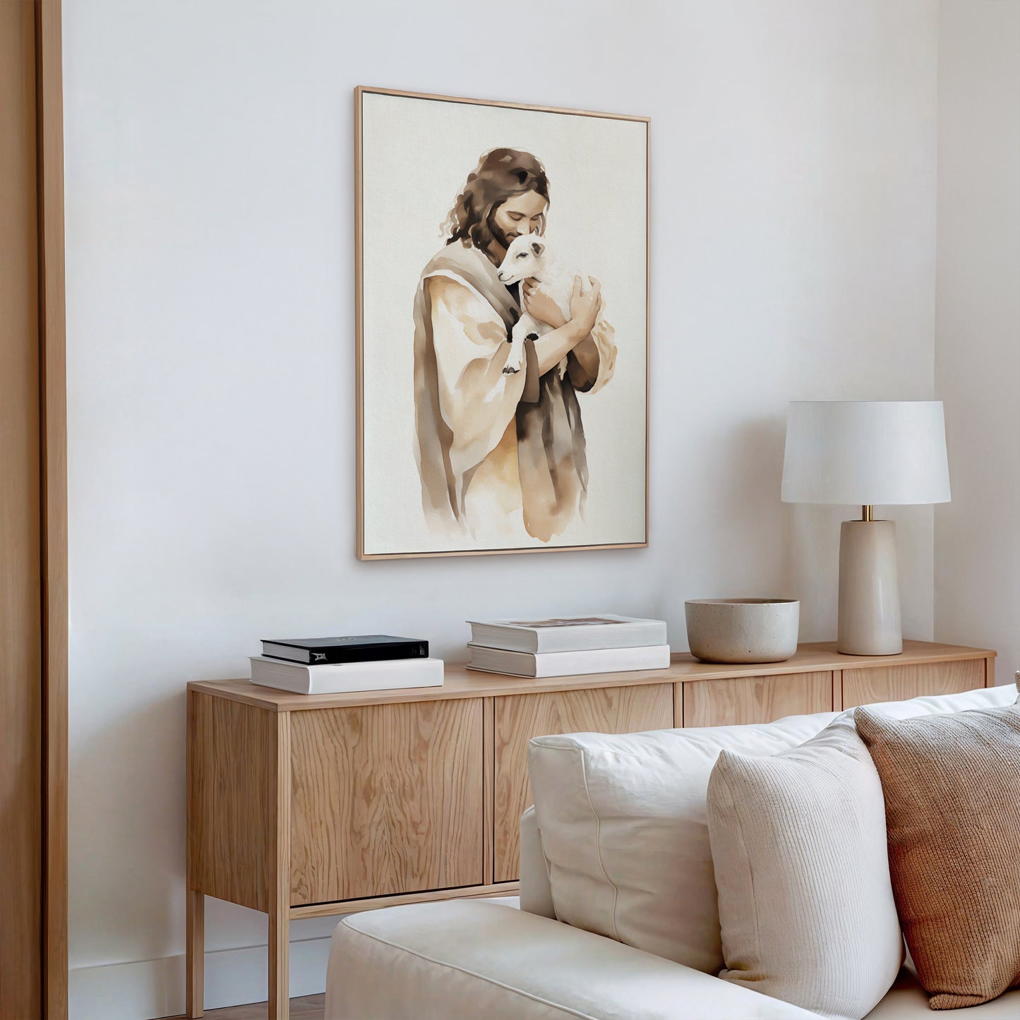 The Good Shepherd - Jesus and Lost Sheep Framed Christian Canvas Wall Art