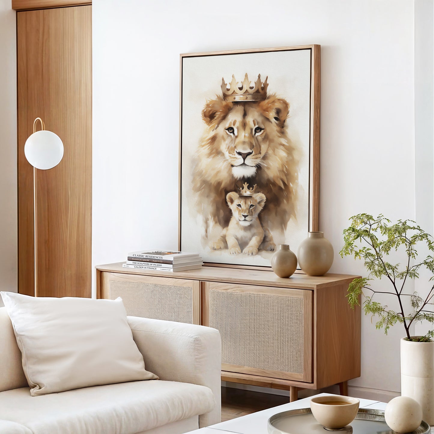 Lion and Cub Crowned Framed Canvas - Jesus Lion of Judah, Faith Family Wall Art