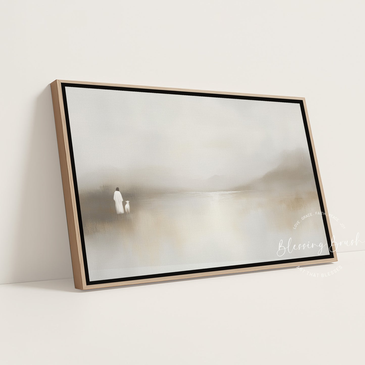 He Leads Me Beside Still Waters Framed Canvas, Minimalist Christian Wall Art, Psalm 23 Decor