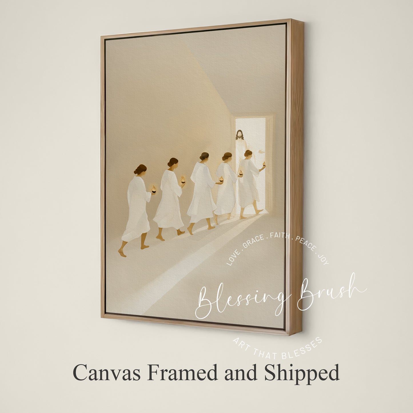 Parable of the Ten Virgins - Christian Framed Canvas Wall Art, Minimalist Bible Print, Faith Home Decor