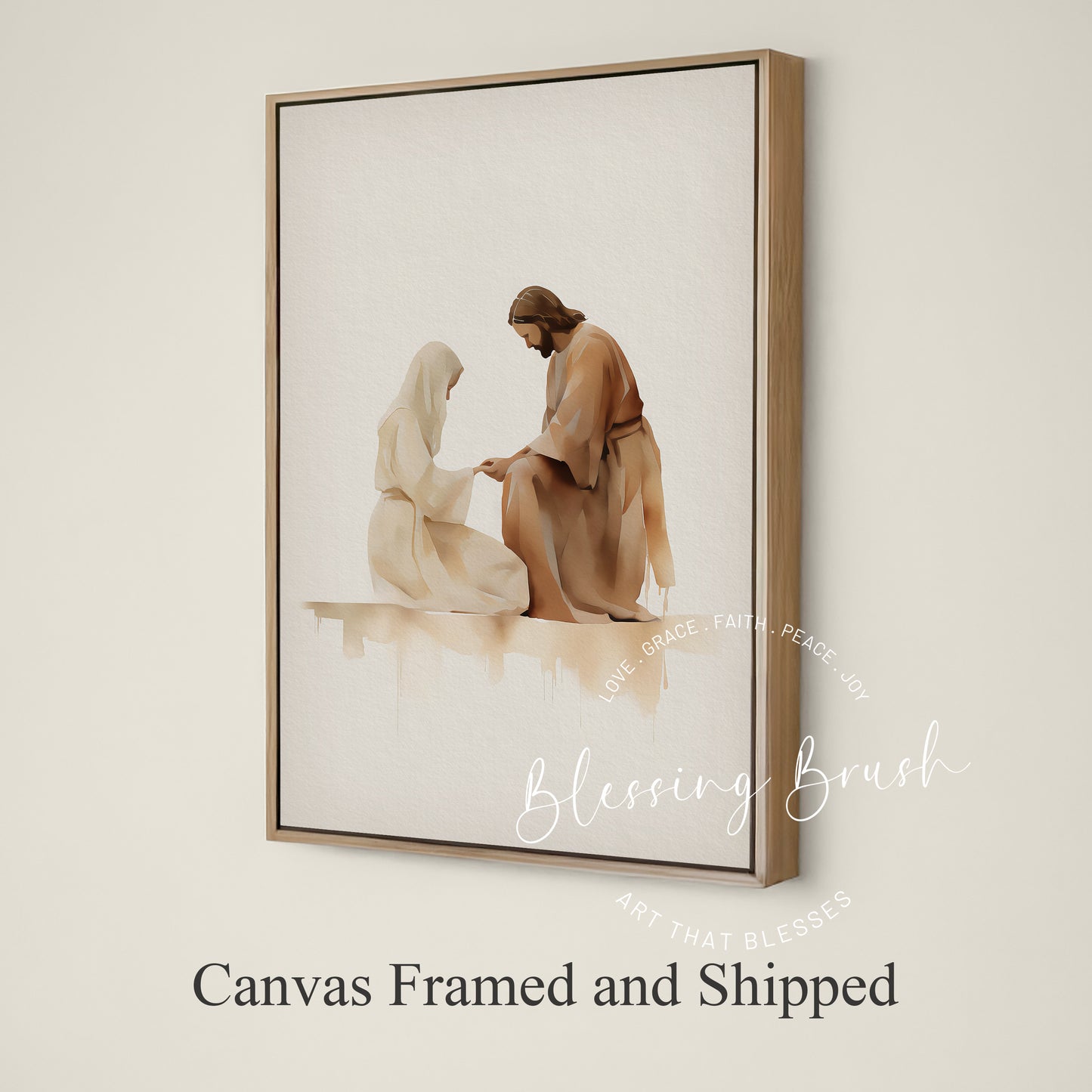 Jesus Heals the Woman - Framed Christian Canvas Wall Art, Bible Compassion Scene, Faith-Based Home Decor