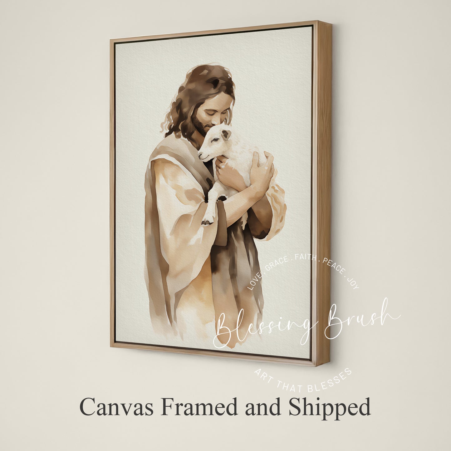 The Good Shepherd - Jesus and Lost Sheep Framed Christian Canvas Wall Art