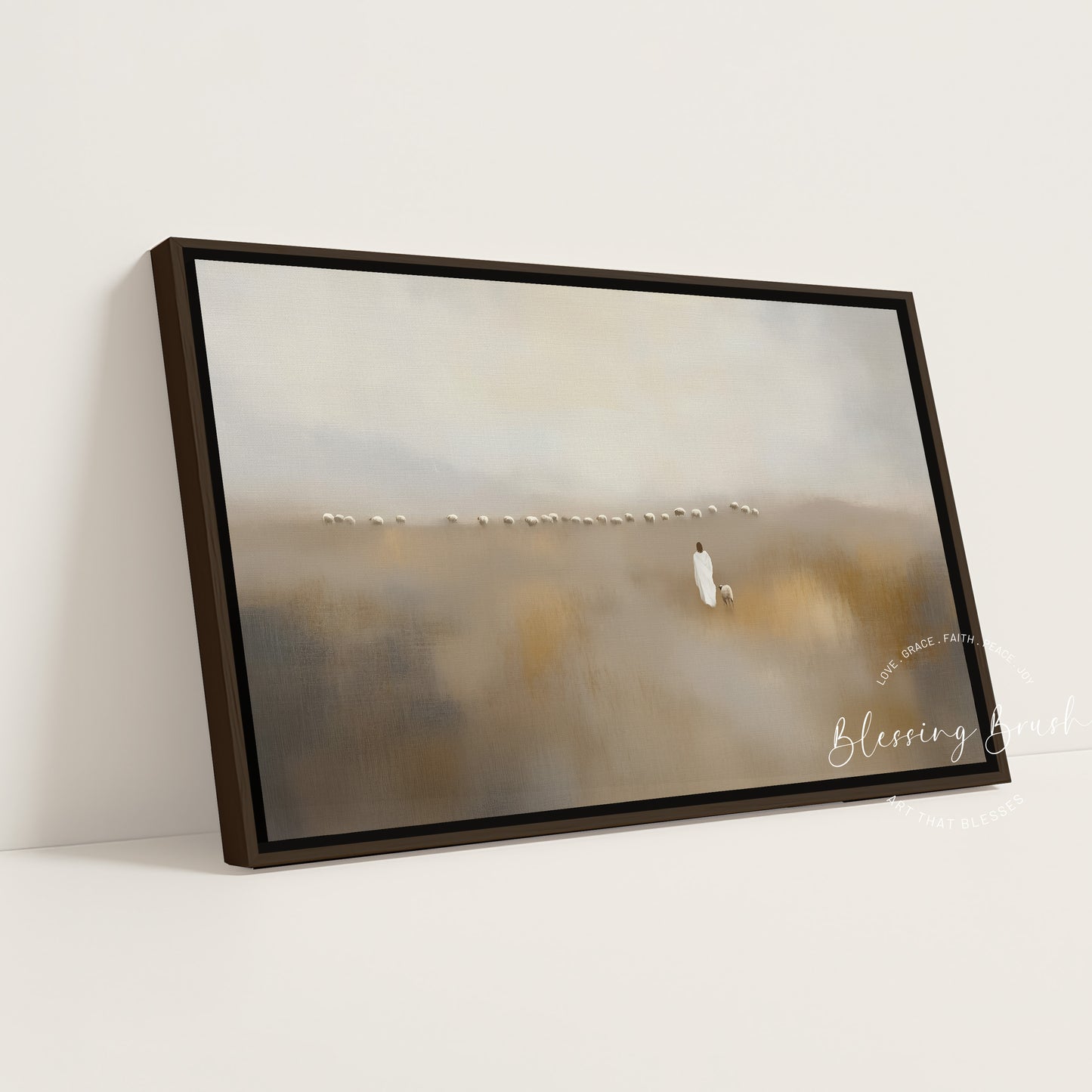 Jesus Leaves The 99 & Found Lost Sheep | Good Shepherd, Modern Christian Wall Art - Framed Canvas