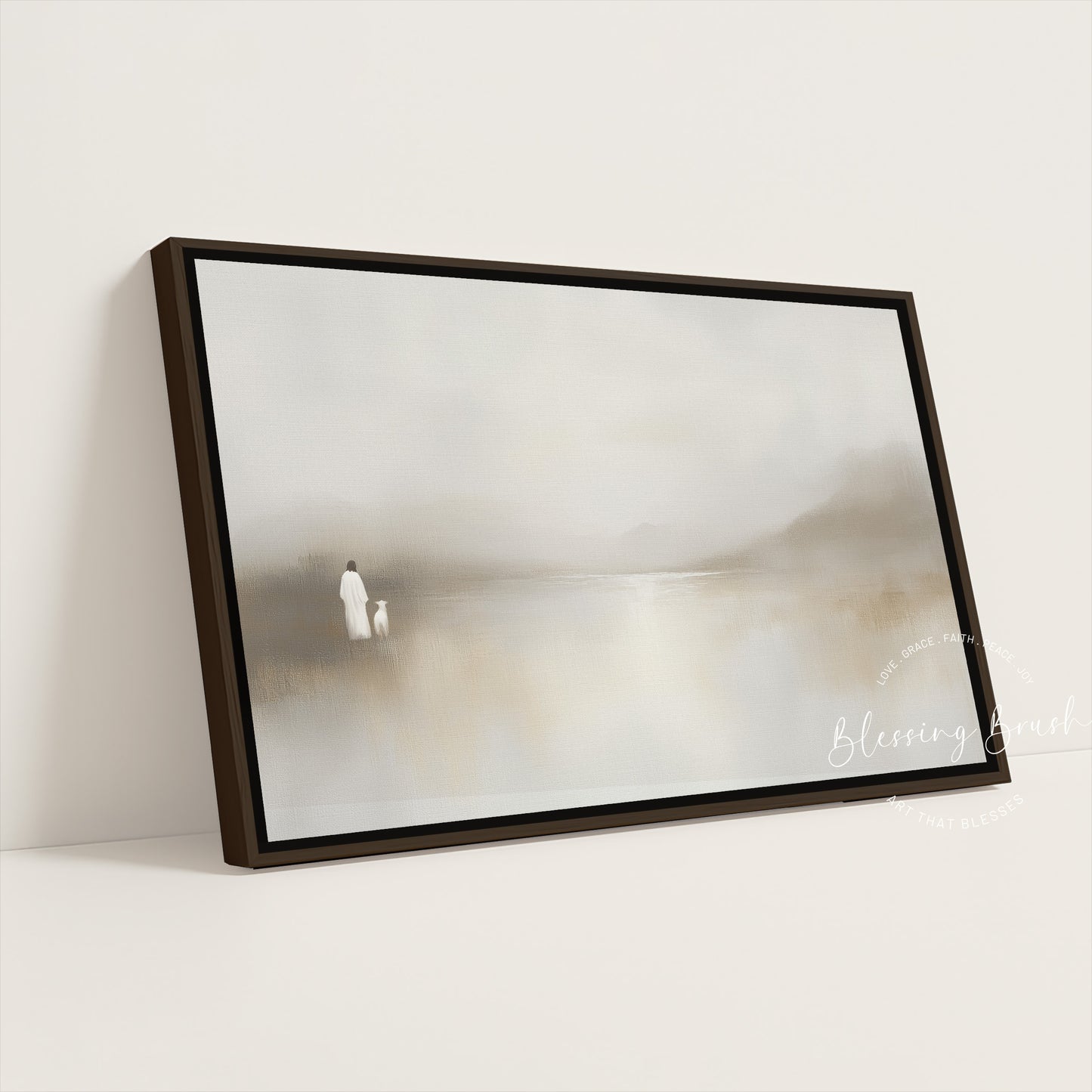 He Leads Me Beside Still Waters Framed Canvas, Minimalist Christian Wall Art, Psalm 23 Decor