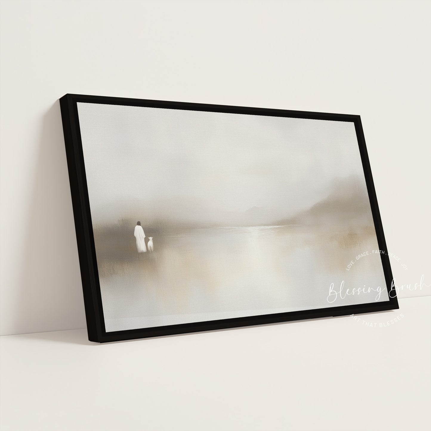 He Leads Me Beside Still Waters Framed Canvas, Minimalist Christian Wall Art, Psalm 23 Decor