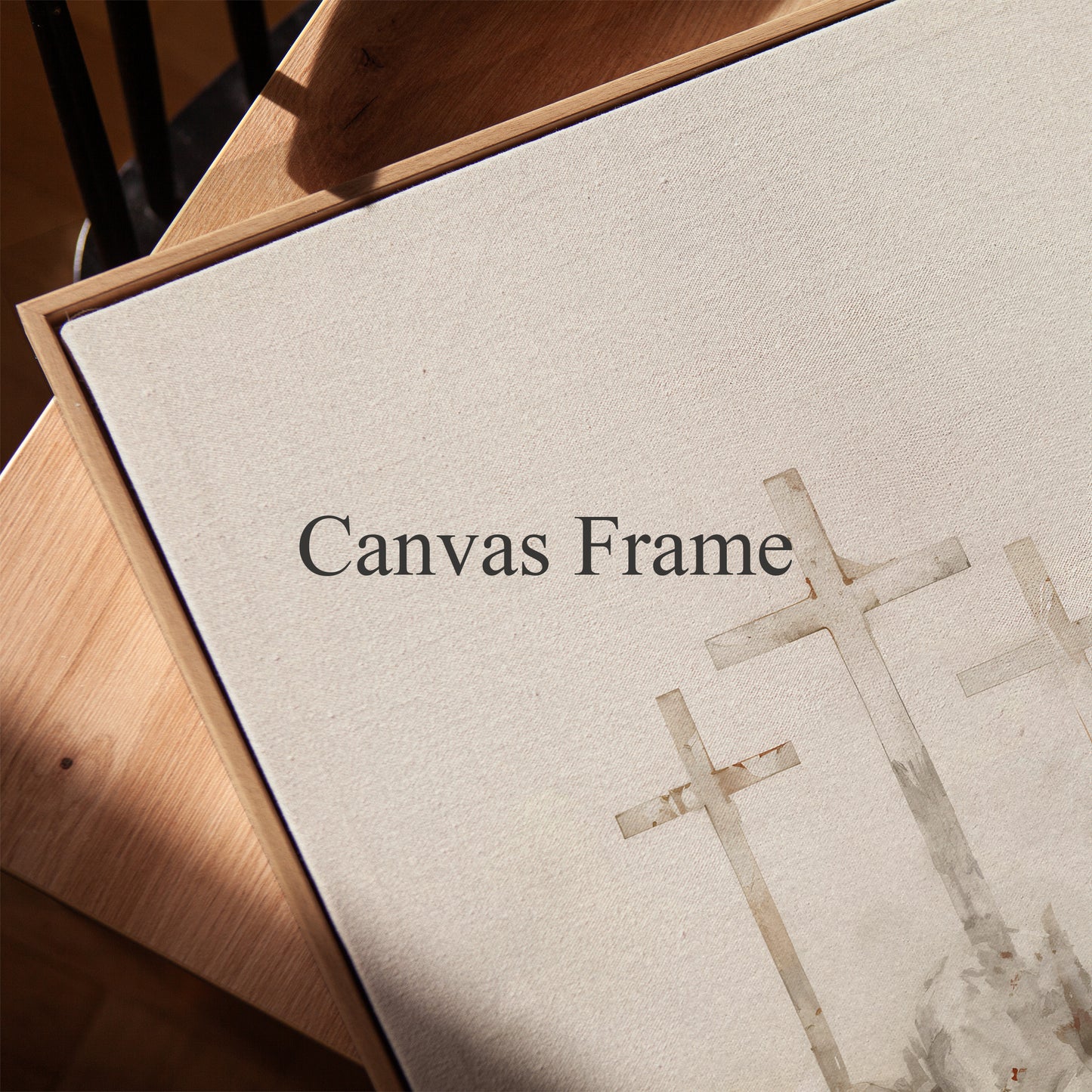 Calvary Hill Three Crosses - Christian Framed Canvas Wall Art, Jesus Crucifixion Scene