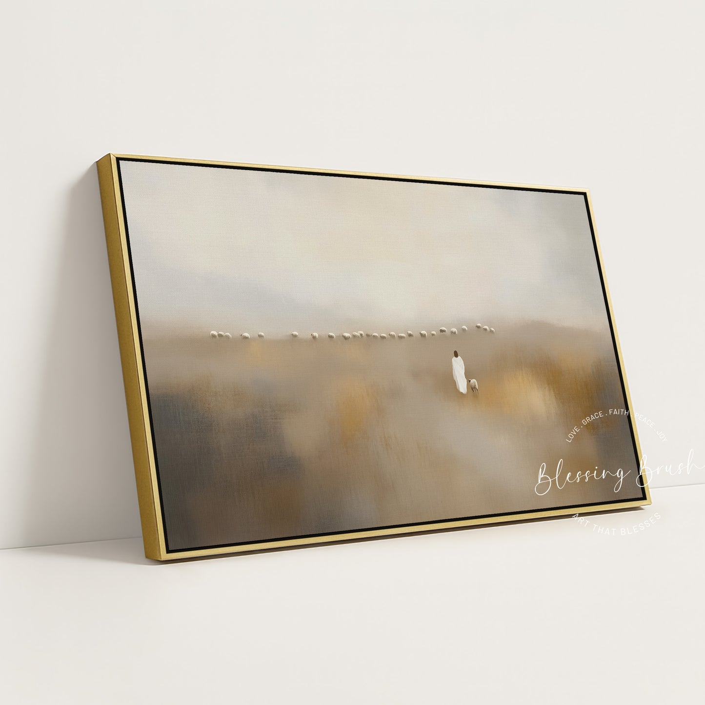 Jesus Leaves The 99 & Found Lost Sheep | Good Shepherd, Modern Christian Wall Art - Framed Canvas