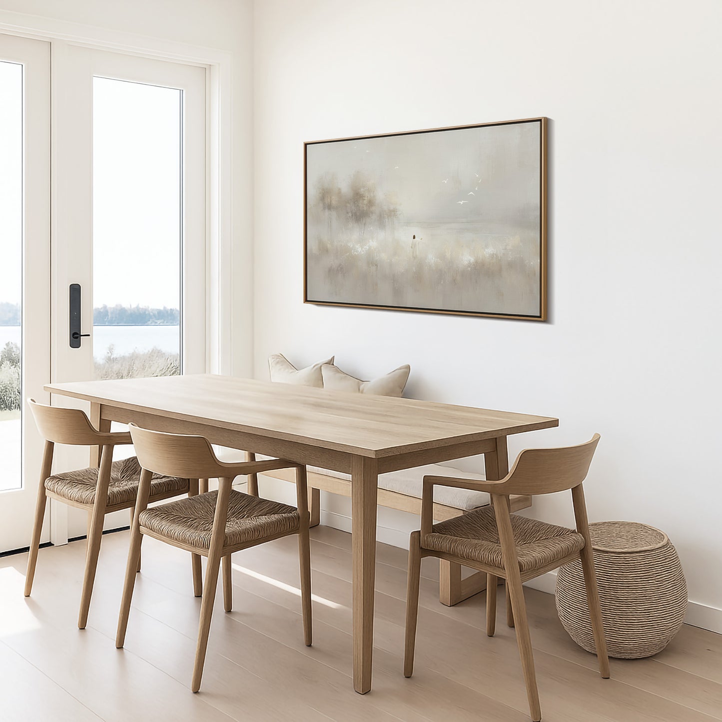 Look at the Birds, Lilies of the Field Christian Wall Art – Minimalist Beige Jesus Painting