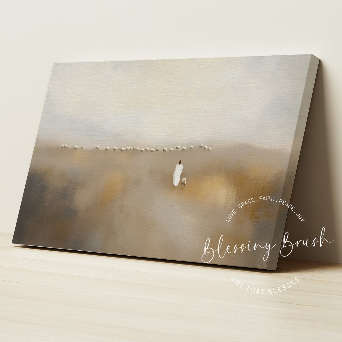 Jesus Leaves The 99 & Found Lost Sheep | Good Shepherd, Modern Christian Wall Art - Framed Canvas