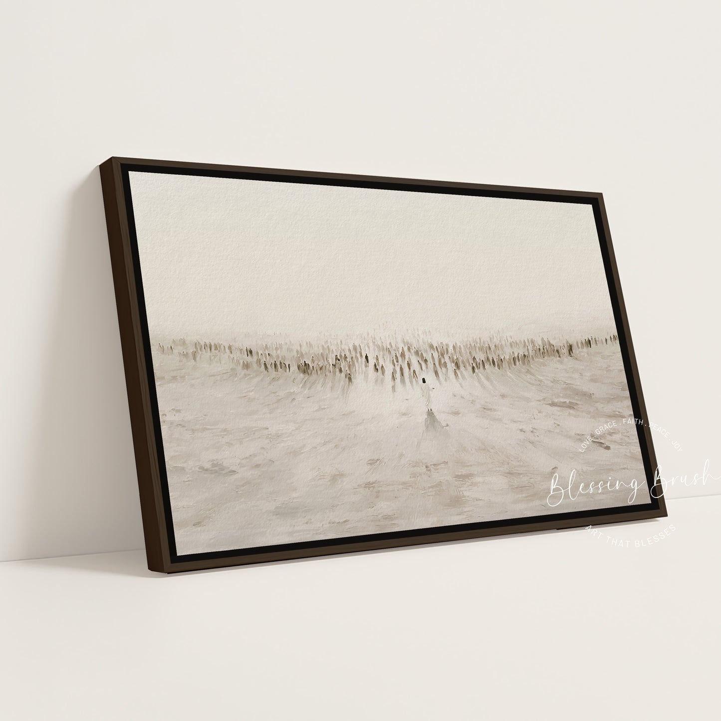 Jesus Teaching the Multitudes – Sermon on the Mount Large Framed Canvas – Minimalist Christian Art