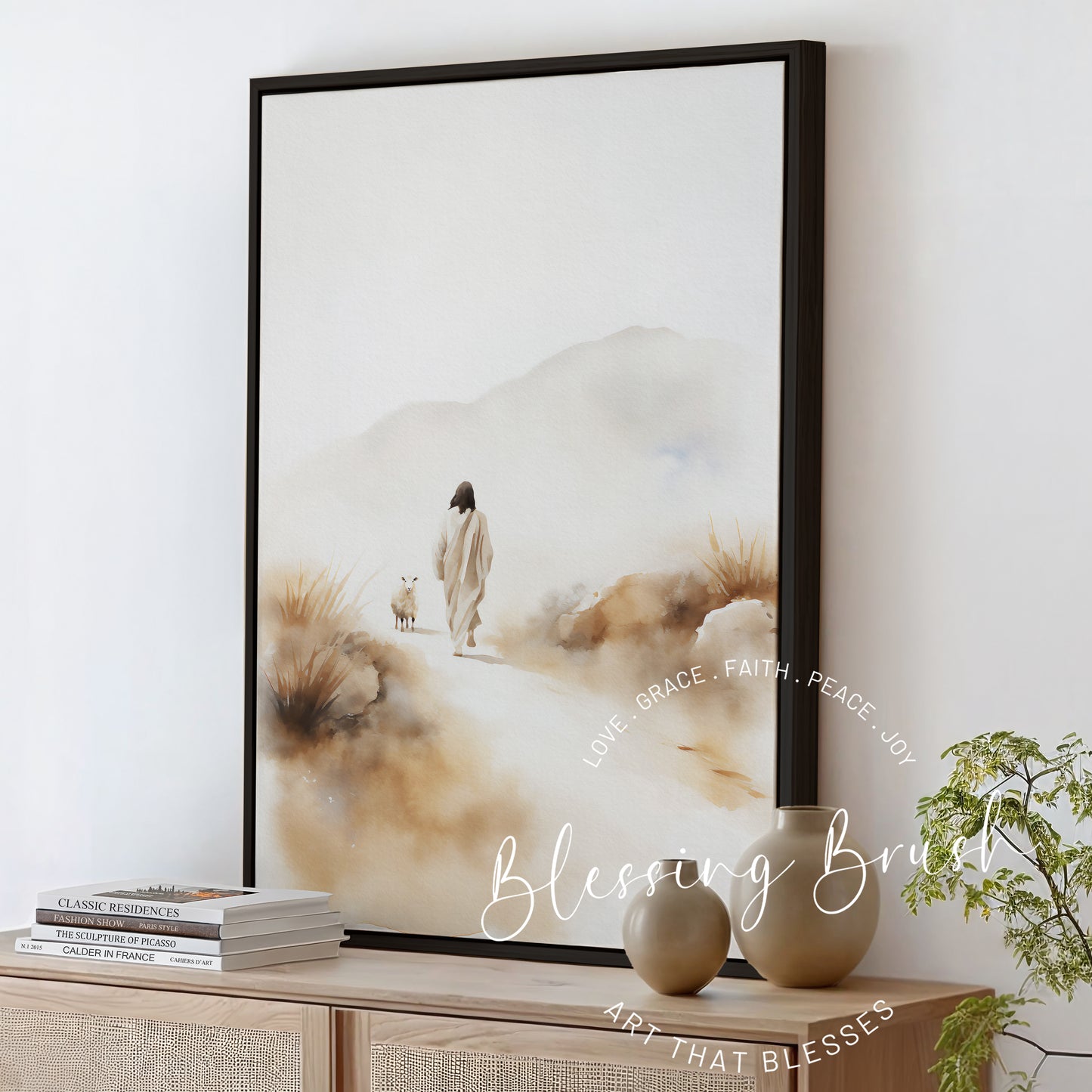 Jesus found Lost Sheep - Christian Framed Canvas Wall Art, Faith Home Decor