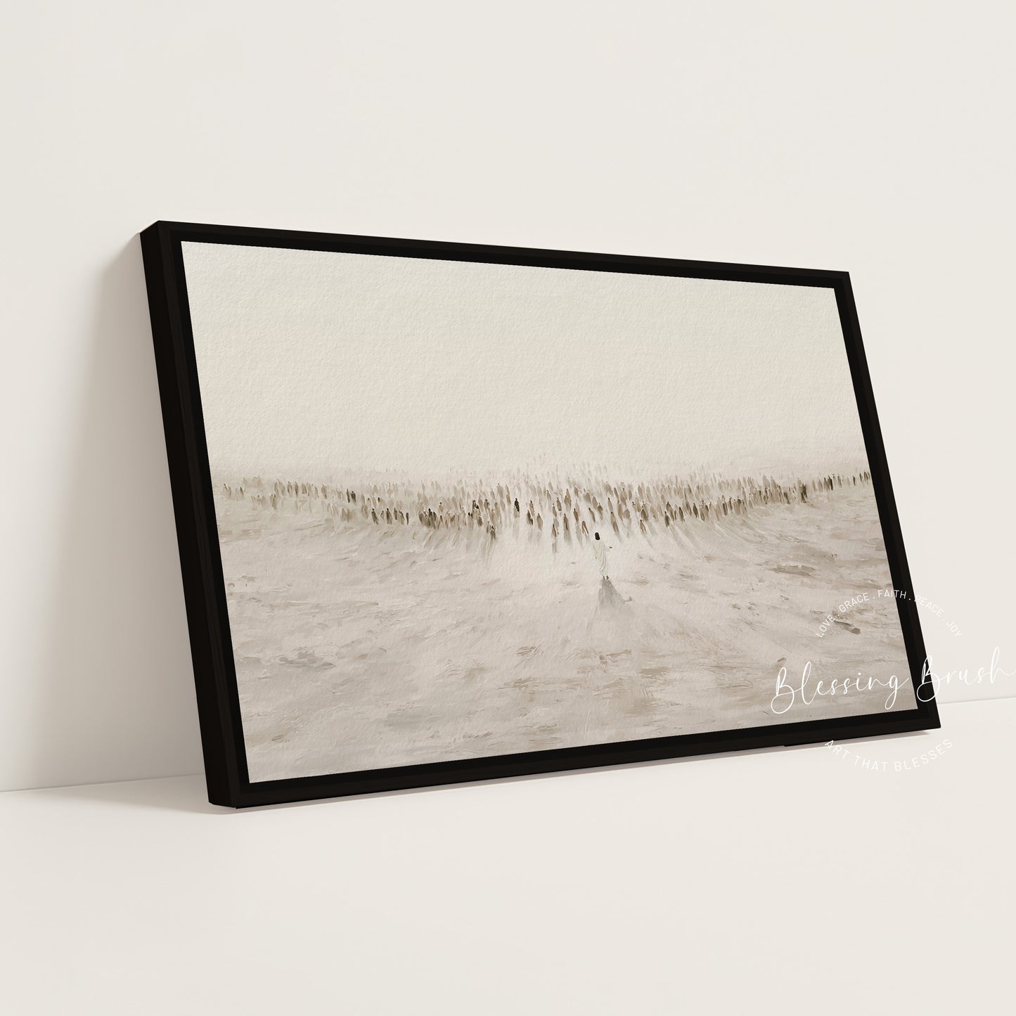 Jesus Teaching the Multitudes – Sermon on the Mount Large Framed Canvas – Minimalist Christian Art