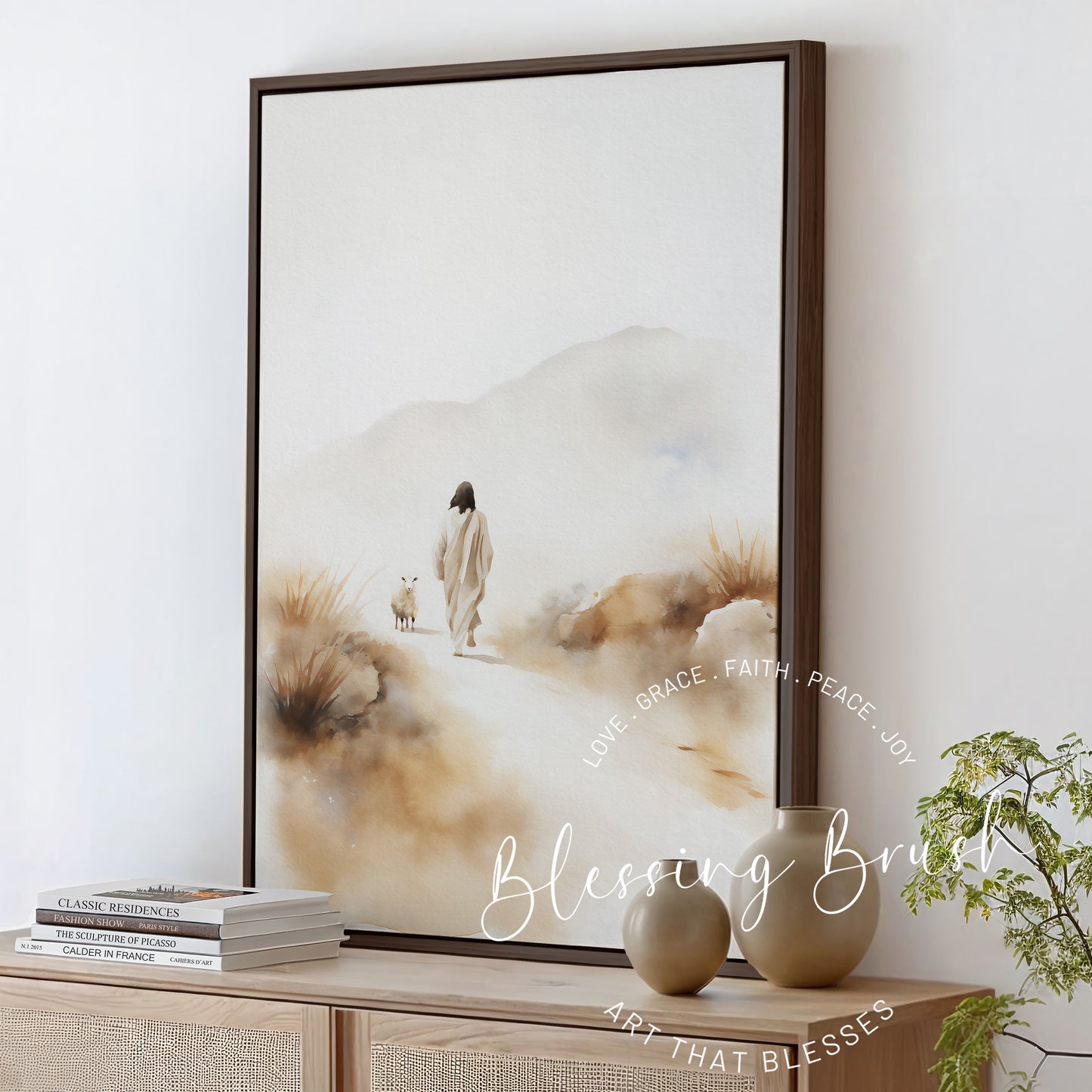 Jesus found Lost Sheep - Christian Framed Canvas Wall Art, Faith Home Decor