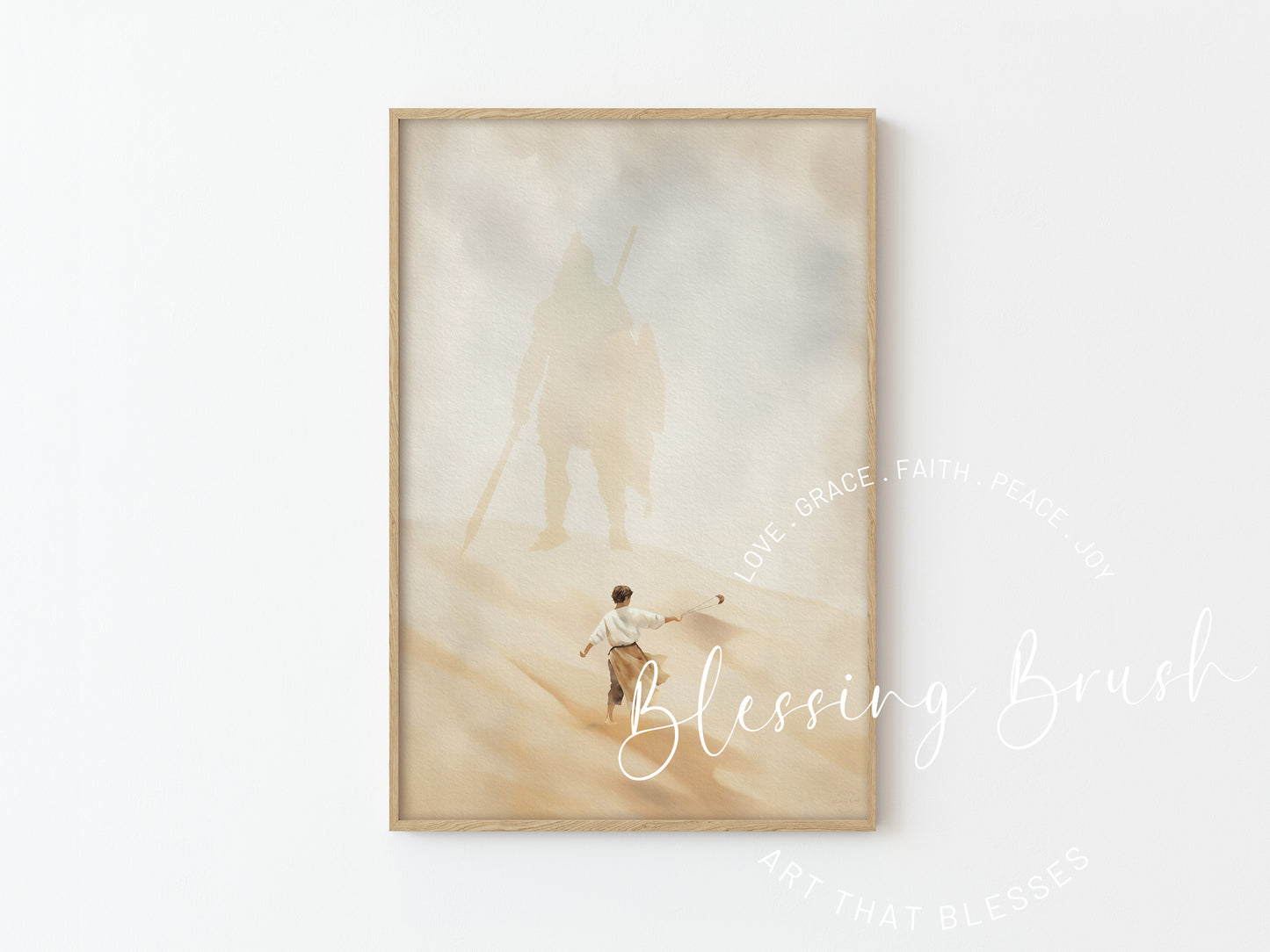 David and Goliath, Christian Wall Art, Faith & Courage Bible Verse Art, 1 Samuel 17 Minimalist Canvas, Digital Download