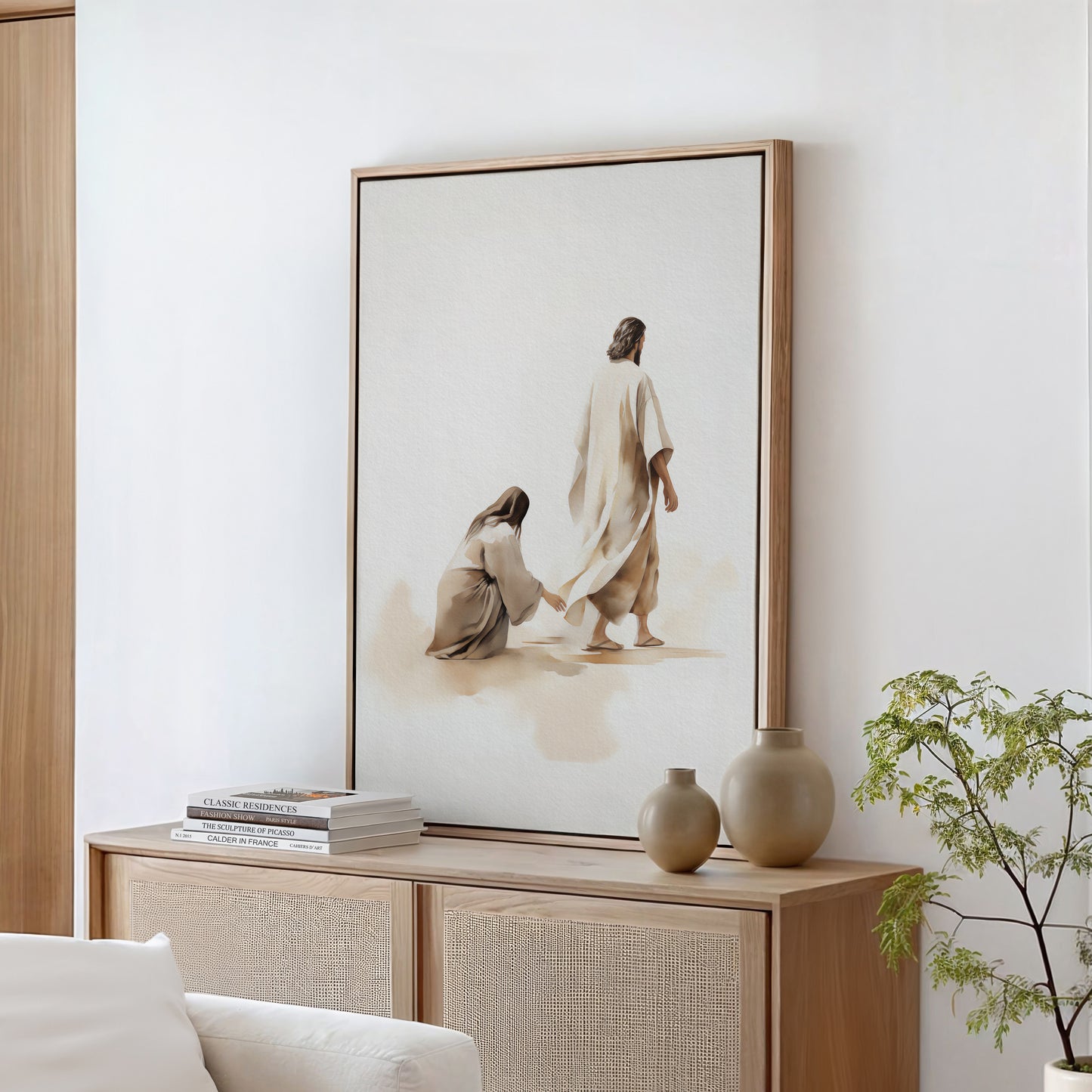 Jesus Heals Woman Who Touched His Garment - Framed Christian Canvas Wall Art, Faith & Miracles Decor, Bible Healing Artwork