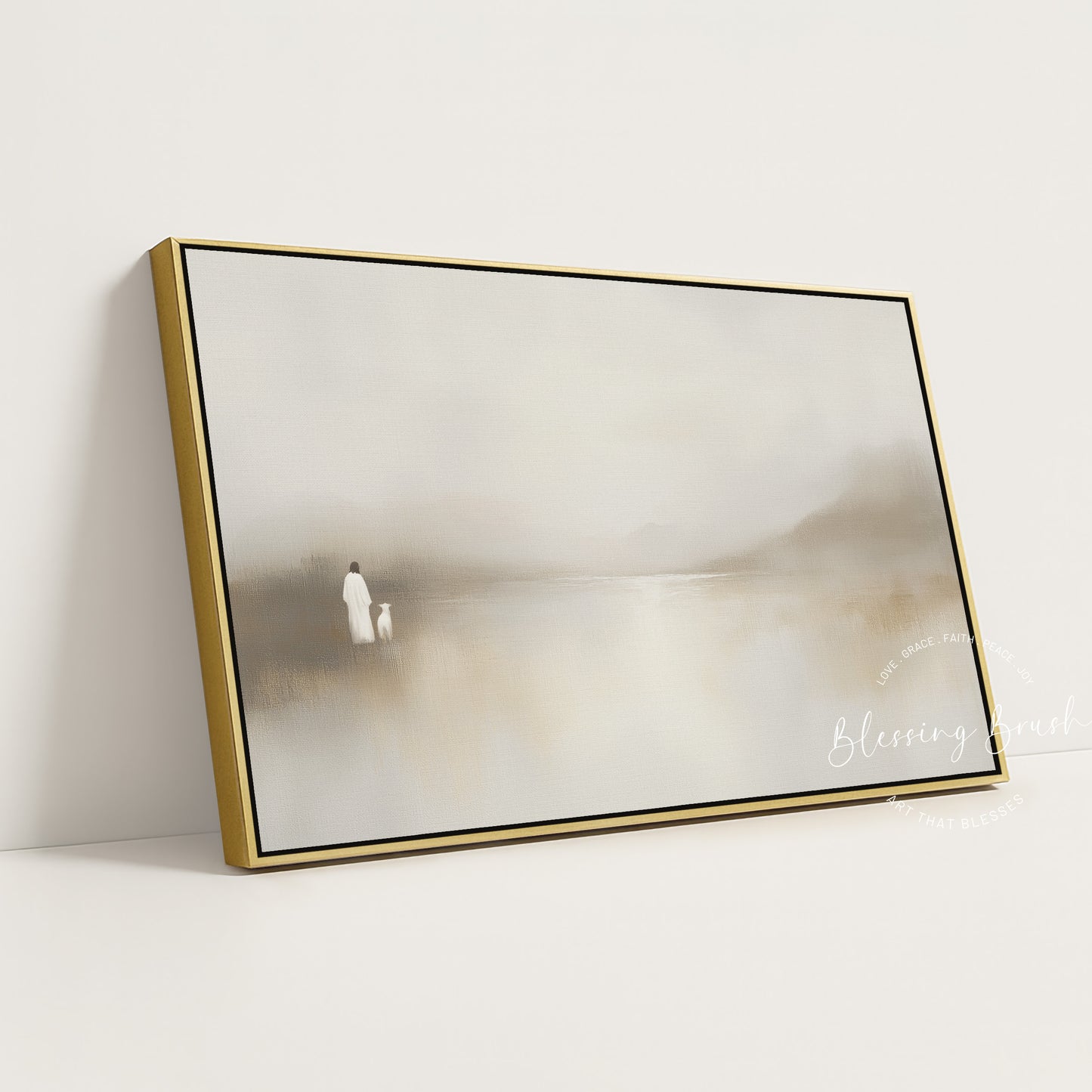 He Leads Me Beside Still Waters Framed Canvas, Minimalist Christian Wall Art, Psalm 23 Decor