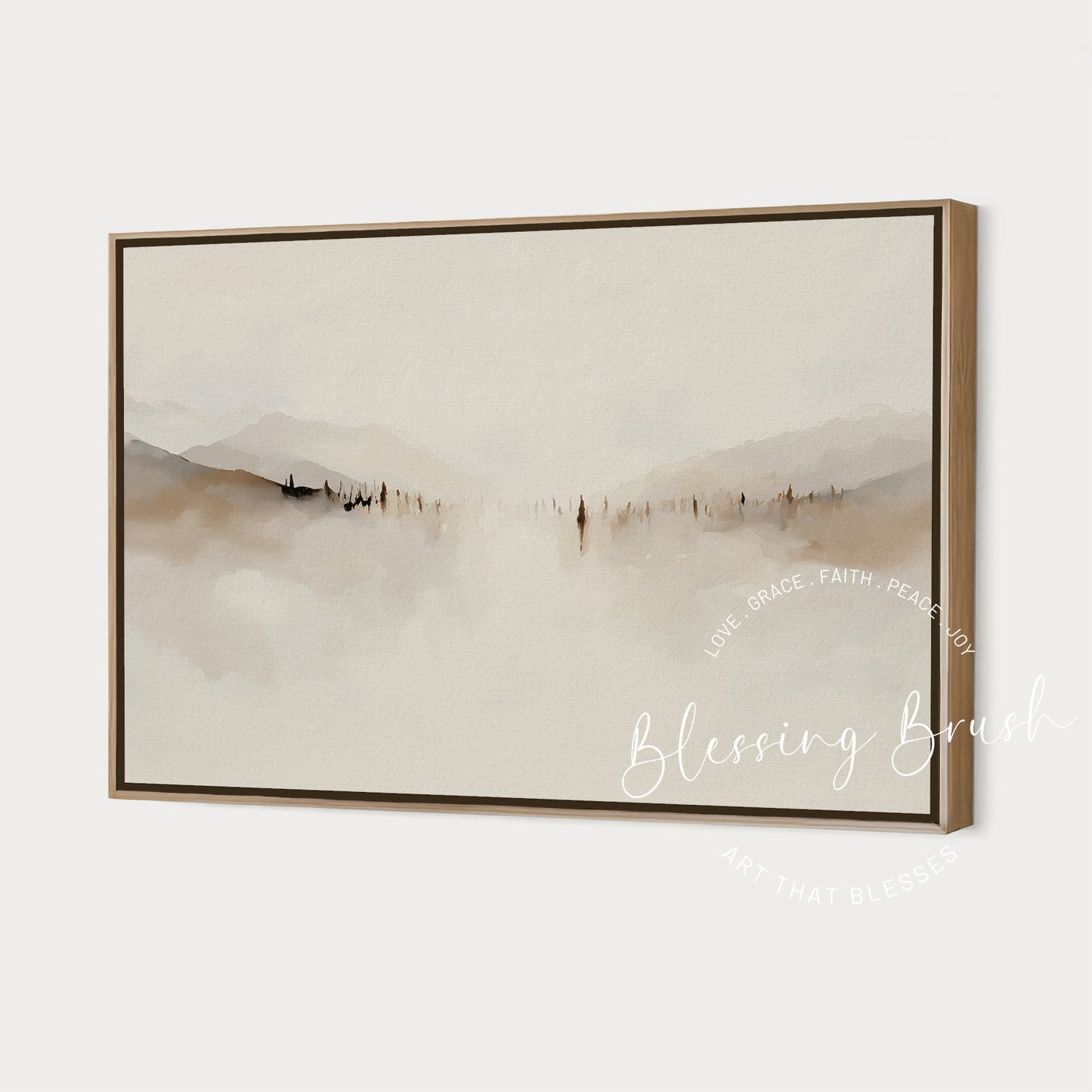 Abstract minimalist painting of Jesus teaching the multitudes, Sermon on the Mount scene, modern Christian wall art - by Blessing Brush.