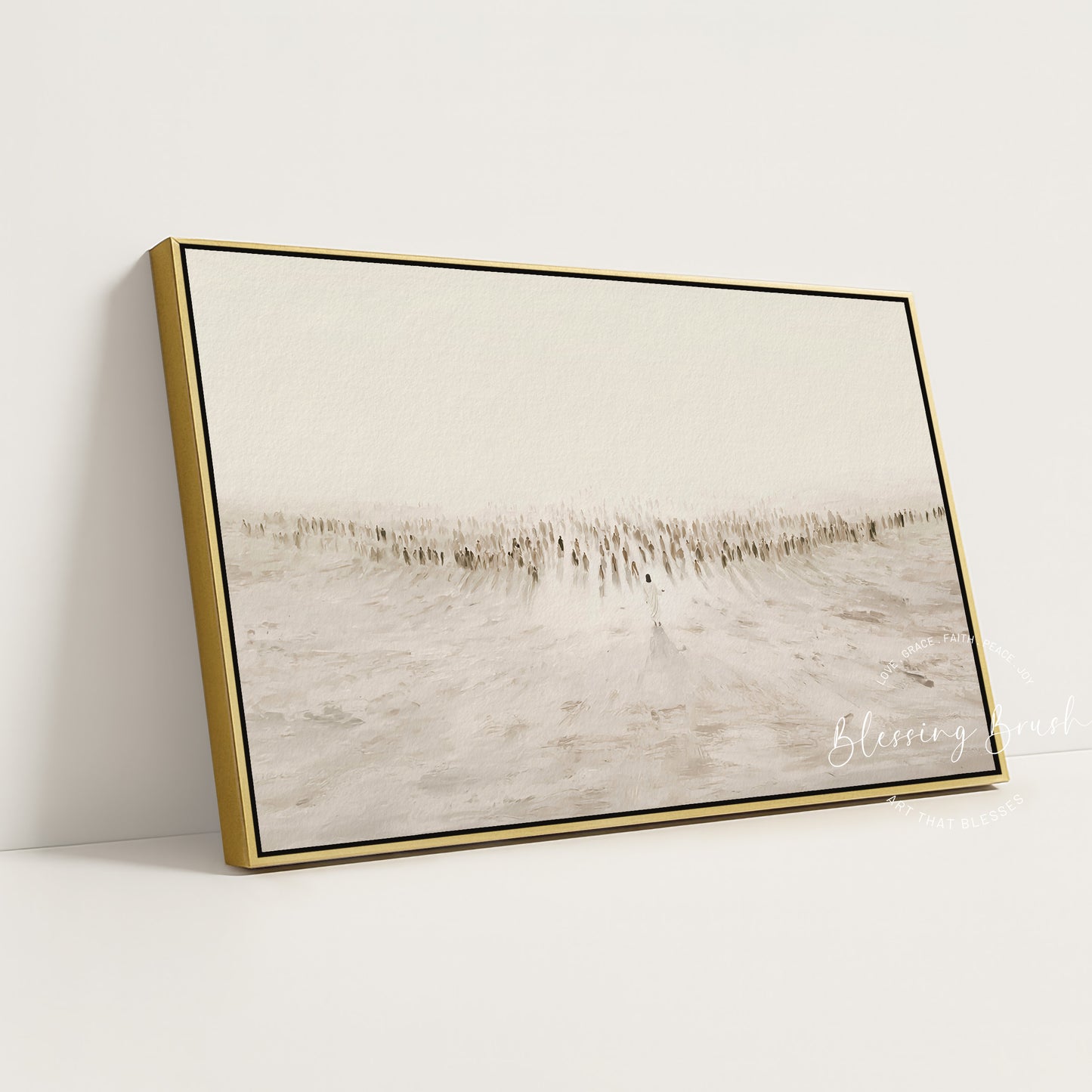 Jesus Teaching the Multitudes – Sermon on the Mount Large Framed Canvas – Minimalist Christian Art