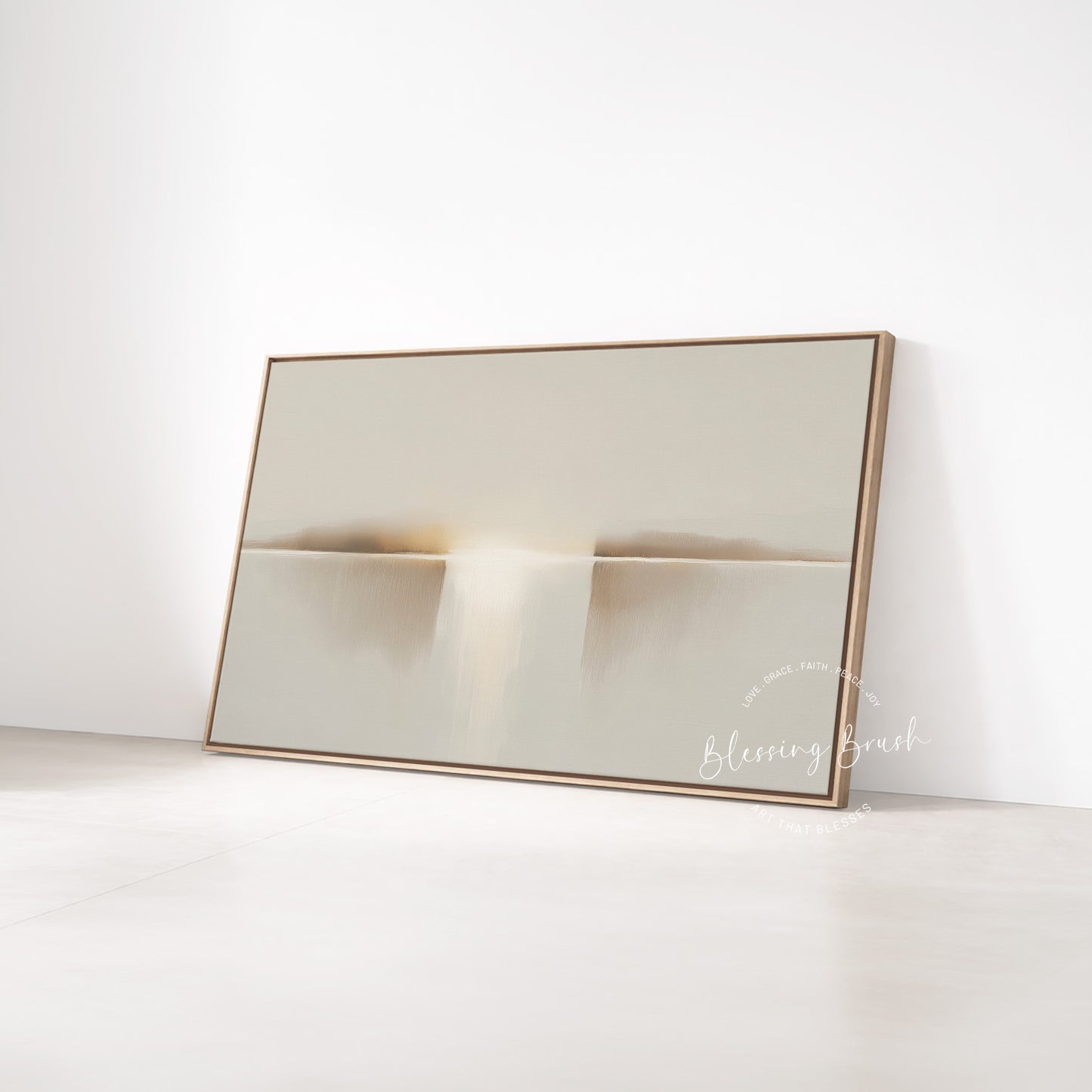 Heavenly Light Framed Canvas - I Am the light of the world Christian Wall Art, Minimalist Neutral Painting