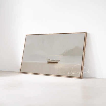 Fishers of Men Christian Wall Art Framed Canvas, Minimalist Neutral Boat Painting