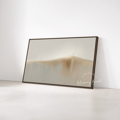 It is Finished - Jesus Cross on the Hill Framed Canvas – Minimalist Christian Painting | Blessing Brush