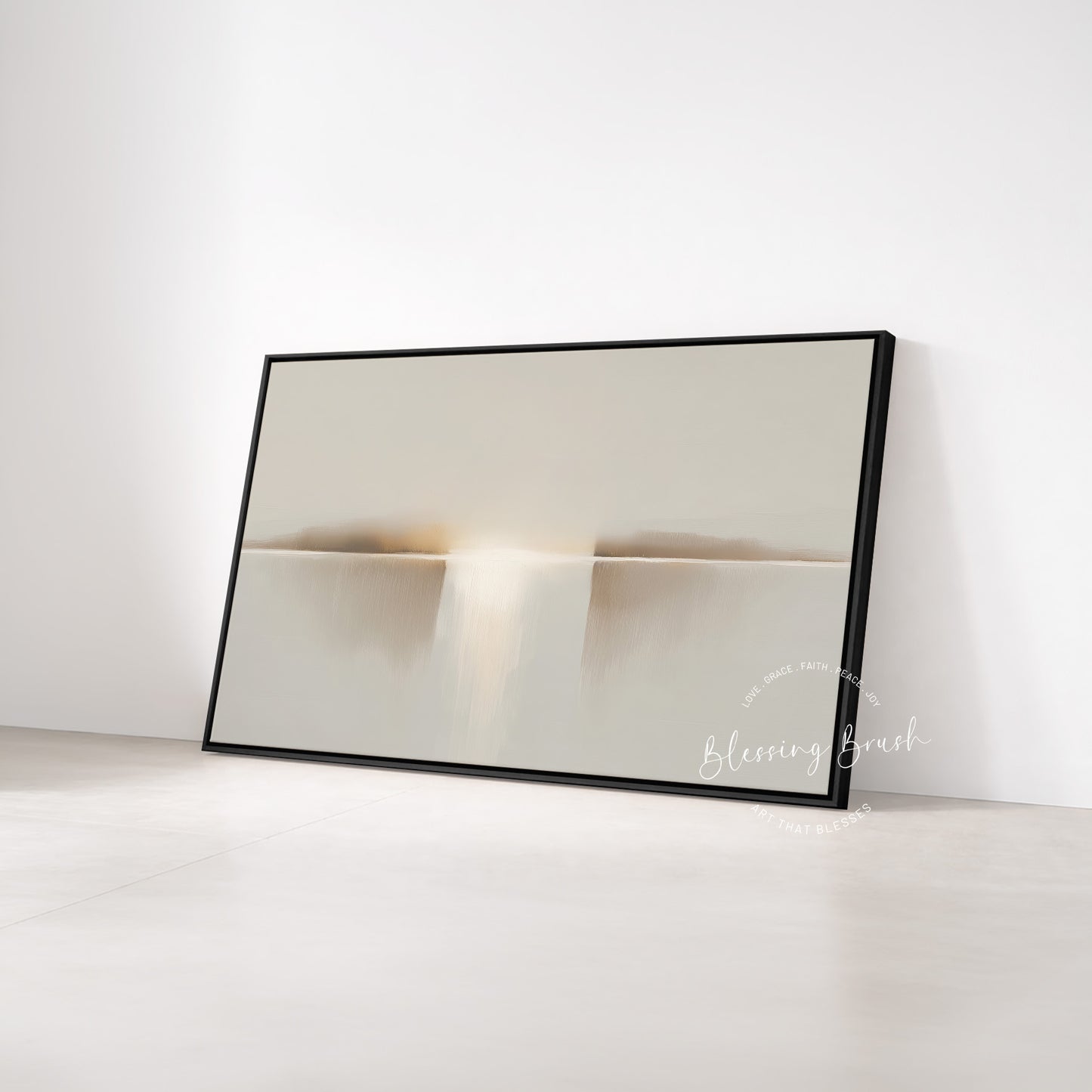 Heavenly Light Framed Canvas - I Am the light of the world Christian Wall Art, Minimalist Neutral Painting