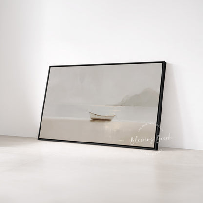 Fishers of Men Christian Wall Art Framed Canvas, Minimalist Neutral Boat Painting