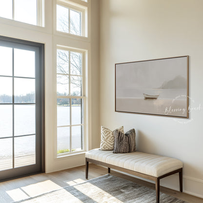 Fishers of Men Christian Wall Art Framed Canvas, Minimalist Neutral Boat Painting