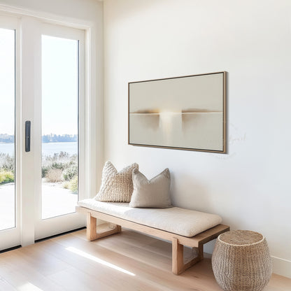 Heavenly Light Framed Canvas - I Am the light of the world Christian Wall Art, Minimalist Neutral Painting