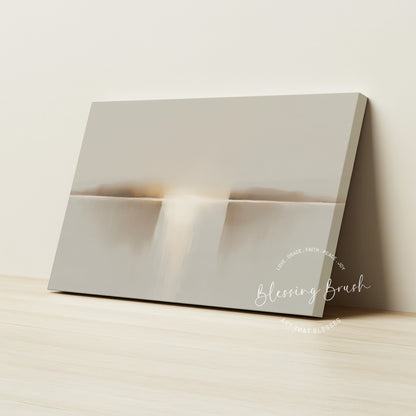 Heavenly Light Framed Canvas - I Am the light of the world Christian Wall Art, Minimalist Neutral Painting
