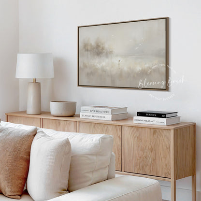 Look at the Birds, Lilies of the Field Christian Wall Art – Minimalist Beige Jesus Painting