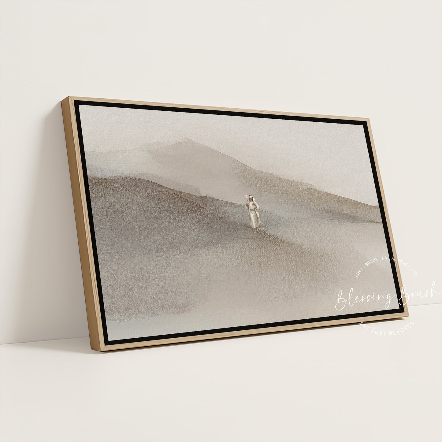 Rejoice With Me – Jesus Found the Lost Sheep, Minimalist Christian Wall Art, Neutral Framed Canvas