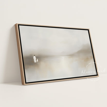 He Leads Me Beside Still Waters Framed Canvas, Minimalist Christian Wall Art, Psalm 23 Decor