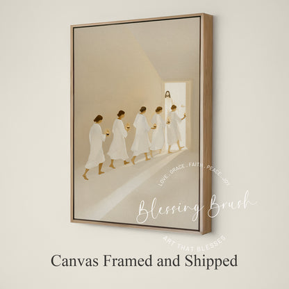 Parable of the Ten Virgins - Christian Framed Canvas Wall Art, Minimalist Bible Print, Faith Home Decor