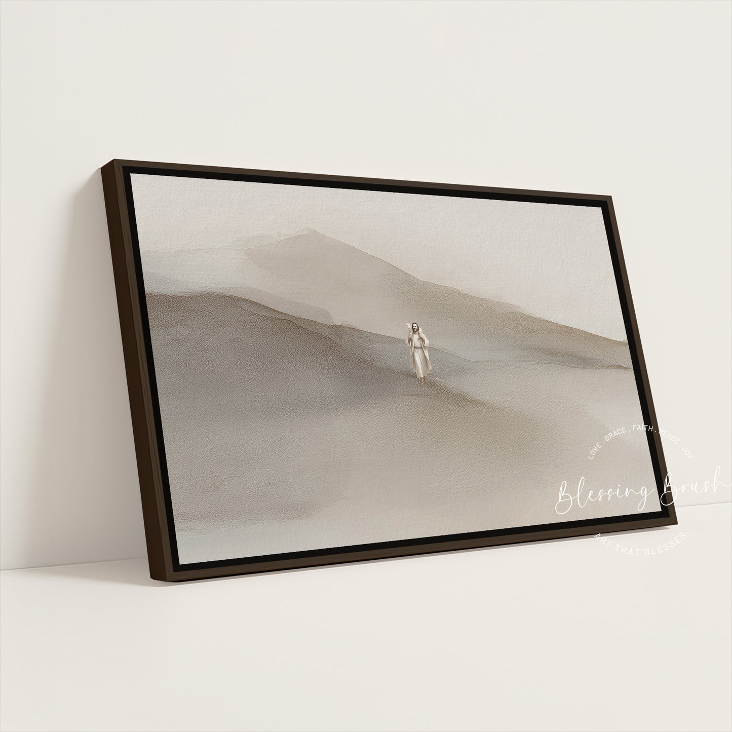 Rejoice With Me – Jesus Found the Lost Sheep, Minimalist Christian Wall Art, Neutral Framed Canvas