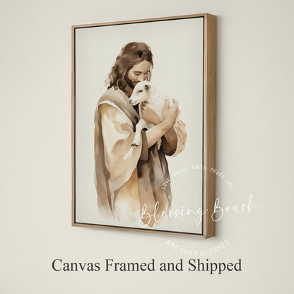 The Good Shepherd - Jesus and Lost Sheep Framed Christian Canvas Wall Art